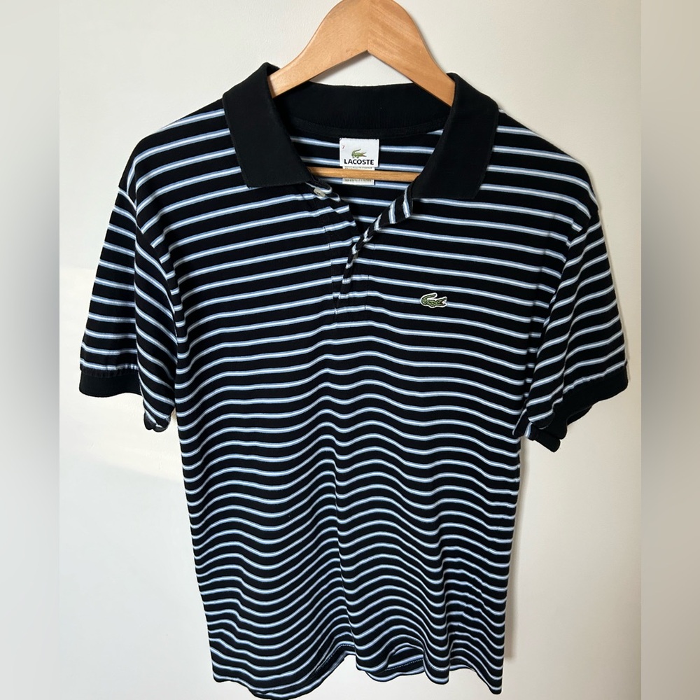 Lacoste Men's Black Striped Polo Shirt